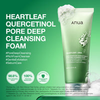 Espuma Limpiadora Profunda de Poros ANUA Heartleaf Quercetinol, Limpiador Facial, para Doble Limpieza, BHA, Ácido Hialurónico, Glicerina, Lavado Facial, Removedor de Puntos Negros, Cuidado de la Piel Coreano (150ml/5.07 fl.oz.)