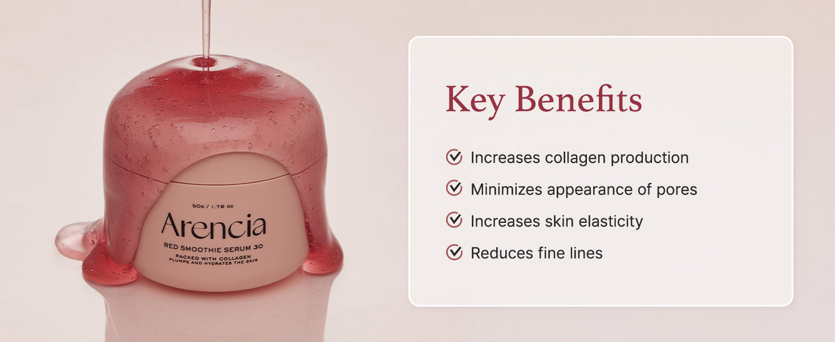 Arencia Mascarilla Facial Sérum Nocturno de Batido Rojo, Iluminadora y Calmante con 30% de colágeno rojo, Niacinamida, Péptido, Vitamina E