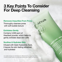 Espuma Limpiadora Profunda de Poros ANUA Heartleaf Quercetinol, Limpiador Facial, para Doble Limpieza, BHA, Ácido Hialurónico, Glicerina, Lavado Facial, Removedor de Puntos Negros, Cuidado de la Piel Coreano (150ml/5.07 fl.oz.)