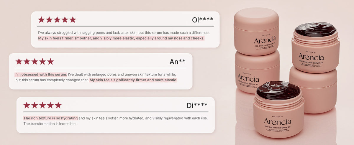 Arencia Mascarilla Facial Sérum Nocturno de Batido Rojo, Iluminadora y Calmante con 30% de colágeno rojo, Niacinamida, Péptido, Vitamina E