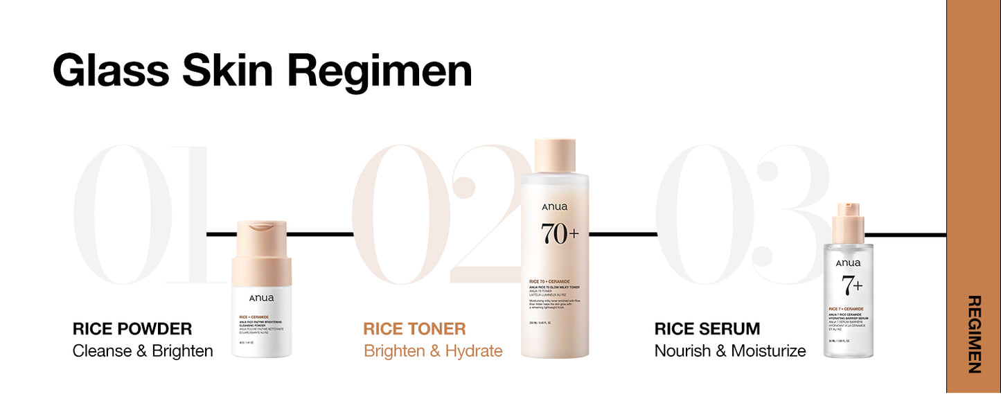  ANUA Rice 70 Glow Milky Toner, para Pele de Vidro, Água de Arroz, Niacinamida, Ceramidas, Pantenol, Sem Fragrância, Não Comedogênico, Seguro para Acne Fúngica, Cuidados com a Pele Coreana, 250ml/8.45fl.oz.