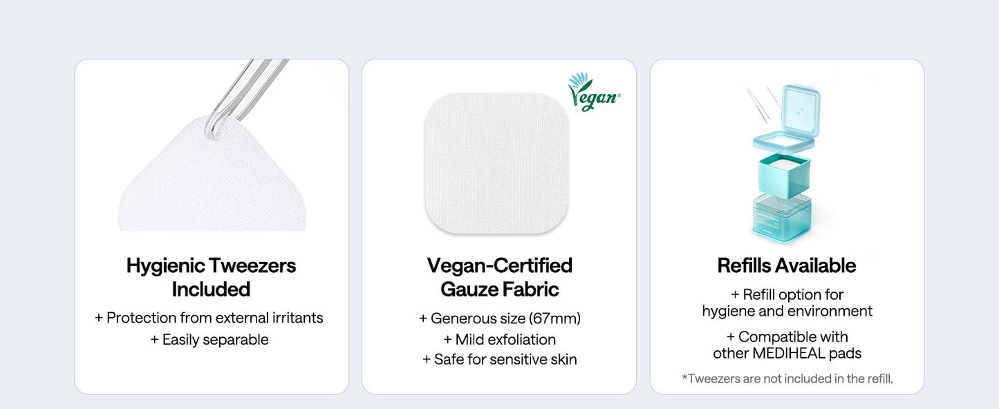 Mediheal Discos de Toner com Madecassoside - com Centella Asiatica para Tratar Manchas e Melhorar o Tom Desigual da Pele - Tecido de Gaze Vegano