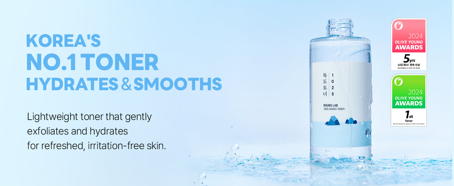 ROUND LAB Toner 1025 Dokdo 200 ml, Controle de Oleosidade e Redução do Excesso de Sebo, Tônico Facial Esfoliante Suave, Água do Mar Profundo para Hidratação, Acabamento Suave Sem Pegajosidade, Cuidados com a Pele Coreana