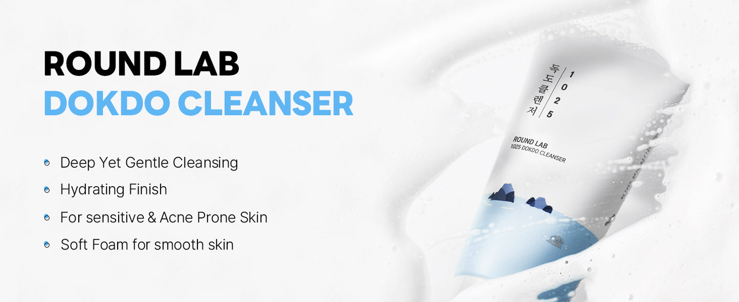 ROUND LAB 1025 Dokdo Cleanser 5,07 Fl Oz, Limpador Facial de Baixo pH para Pele Sensível, Ricas Espumas Suaves para Limpeza Profunda e Remoção de Maquiagem, Lavagem Facial Hidratante com Água do Mar Profunda, Cuidados com a Pele Coreana