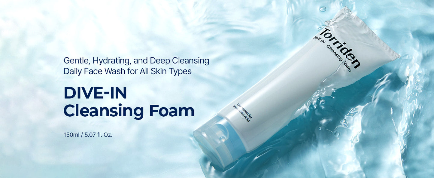 Torriden Espuma de Limpeza Facial DIVE IN 150ml (5,07 fl.oz.) | Limpador Facial Hidratante Diário para Todos os Tipos de Pele e Pele Sensível | Ácido Hialurônico, Pantenol, Alantoína