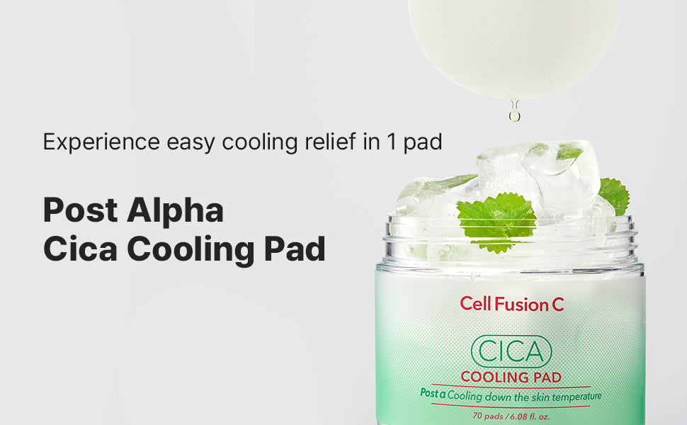  Cell Fusion C Post Alpha CICA Cooling Toner Pad, Almofadas Tonificantes Coreanas Refrescantes e Aliviadoras de Vermelhidão, Centella Asiática e Madecassoside, 70 Almofadas / 180 ml.