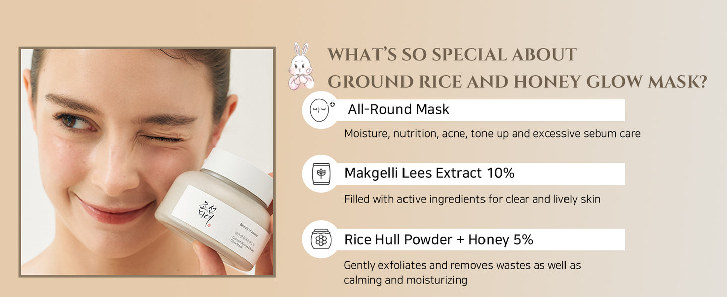Beauty of Joseon Máscara Iluminadora de Arroz Moído e Mel Cuidado de Poros e Sebo para Pele Seca e Sensível Cuidados com a Pele Coreana 150ml, 5.07 fl.oz