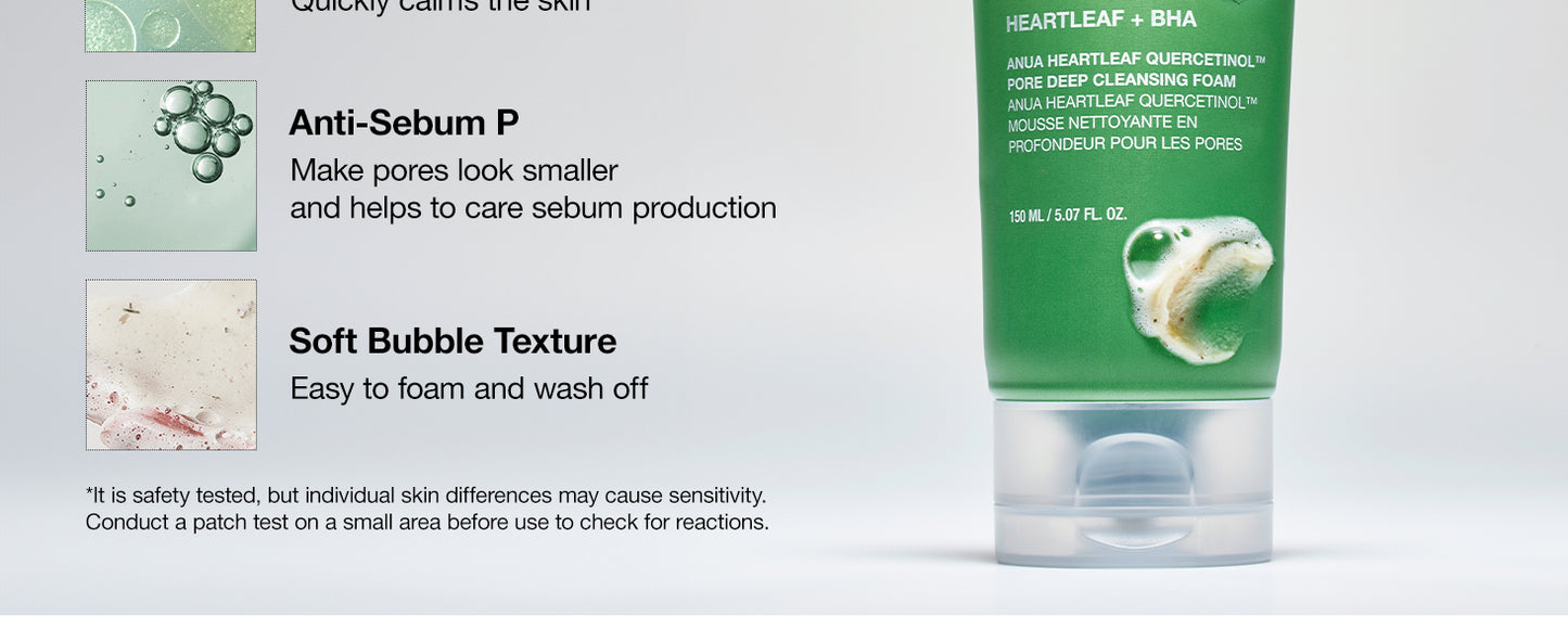  Espuma de Limpeza Profunda de Poros ANUA Heartleaf Quercetinol, Limpador Facial, para Dupla Limpeza, BHA, Ácido Hialurônico, Glicerina, Lavagem Facial, Removedor de Cravos, Cuidados com a Pele Coreana (150ml/5,07 fl.oz.)