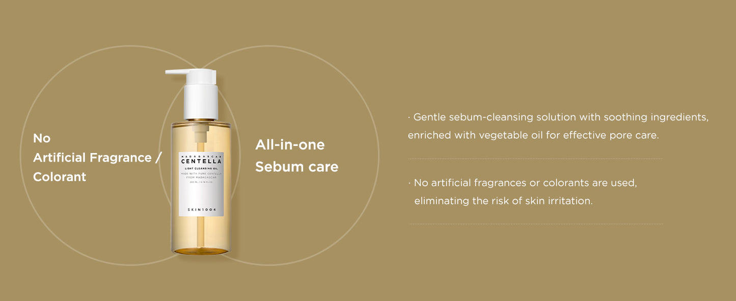 SKIN1004 Óleo de Limpeza Leve Madagascar Centella 200ml, 6.76 fl.oz | Limpador de Óleo Suave para o Rosto, Limpador Facial Coreano, Dupla Limpeza