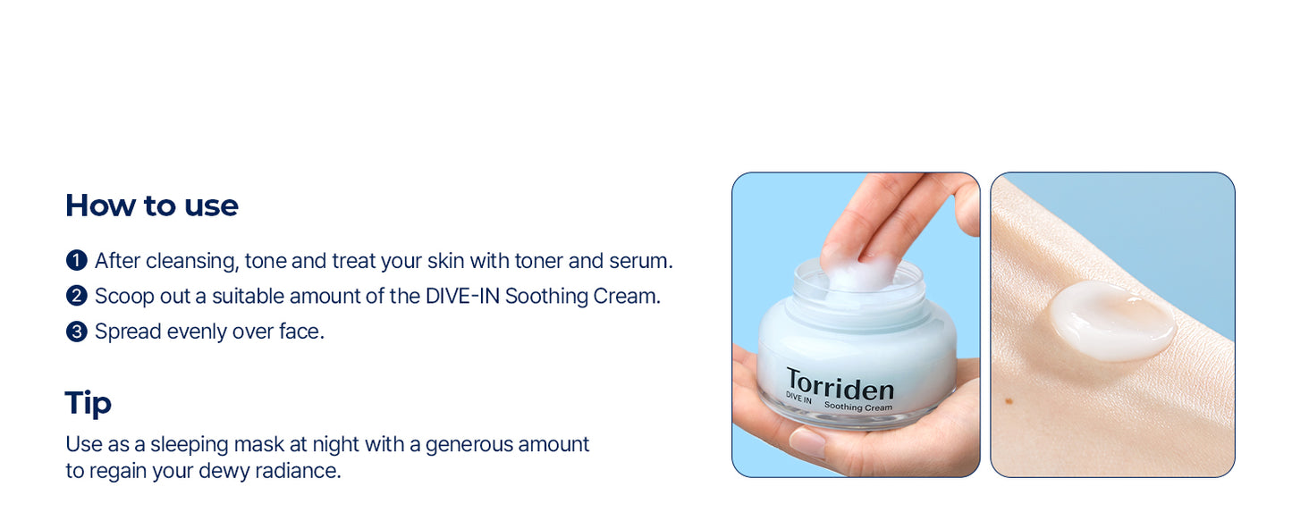 Torriden CREME SUAVIZANTE DIVE IN Ácido Hialurônico 100ml (3,38 fl. oz) | Hidratante Facial Revitalizante para Pele Sensível e Seca | Ácido Hialurônico, Pantenol, Alantoína