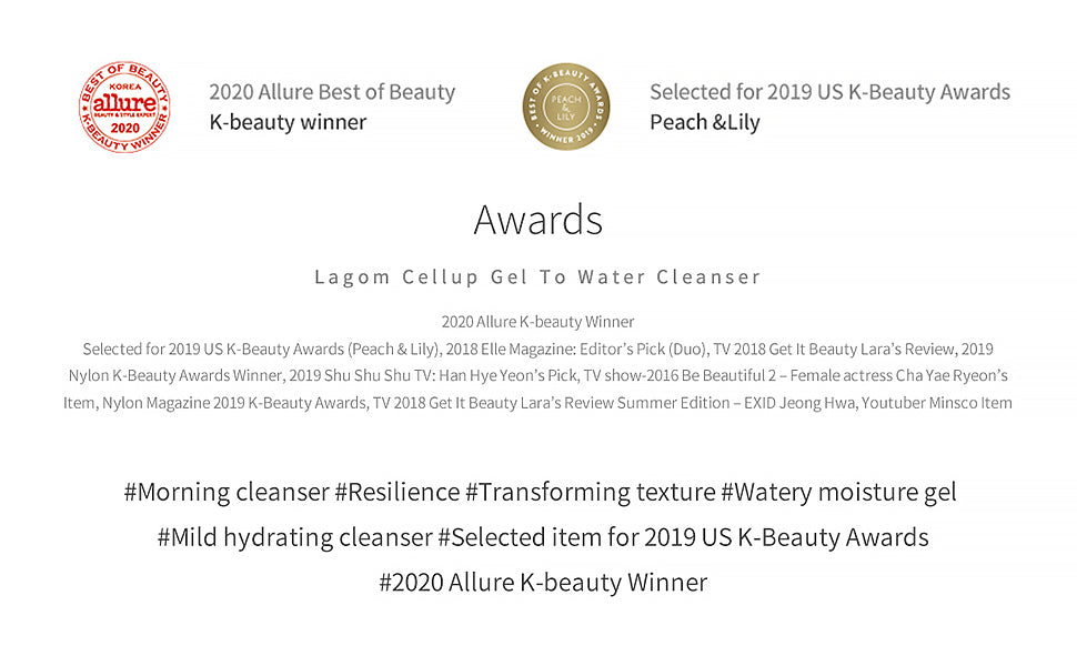 LAGOM Cellup Gel To Water Cleanser | Textura em Gel, Limpador Matinal, Lavagem Facial Diária, Fórmula Transparente Sem Espuma, Limpeza Facial Hidratante 220 ml