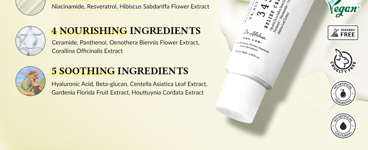 Dr.Althea Creme 345 Relief | Hidratante Facial Diário | Cuidados para Alívio de Manchas | Recuperação Calmante e Hidratação com Niacinamida, Pantenol | Cuidados com a Pele Veganos Coreanos para Todos os Tipos de Pele | 50 ml (Pacote com 1)