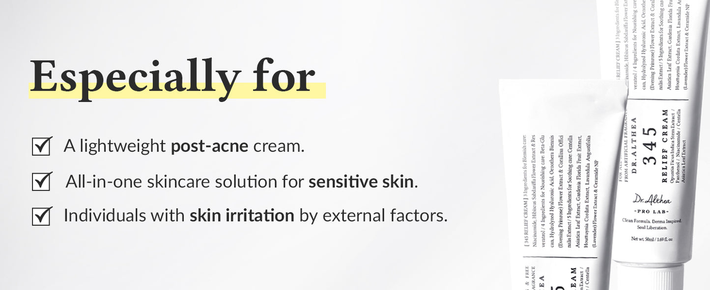 Dr.Althea Creme 345 Relief | Hidratante Facial Diário | Cuidados para Alívio de Manchas | Recuperação Calmante e Hidratação com Niacinamida, Pantenol | Cuidados com a Pele Veganos Coreanos para Todos os Tipos de Pele | 50 ml (Pacote com 1)