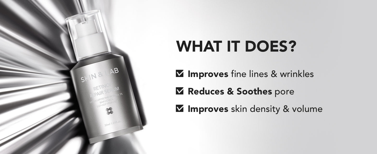  [SKIN&LAB] Sérum Reparador de Retinol | Contém Retinol Vegano, Bakuchiol e Peptídeos | Para Reduzir Rugas e Linhas Finas, Suavizante | Essência Facial Diária | Para Pele Sensível | 30 ml