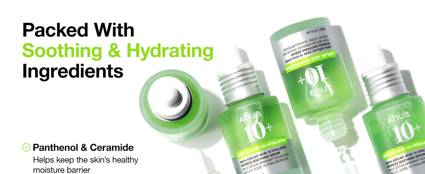  Sérum Calmante Anua Ácido Azelaico 10 Ácido Hialurônico para Vermelhidão, Sérum Facial para Pele Sensível, Ácido Hialurônico, Niacinamida, Cuidados com Manchas, Cor Natural, Vegano, Cuidados com a Pele Coreana (30ml/ 1,01 fl oz.)