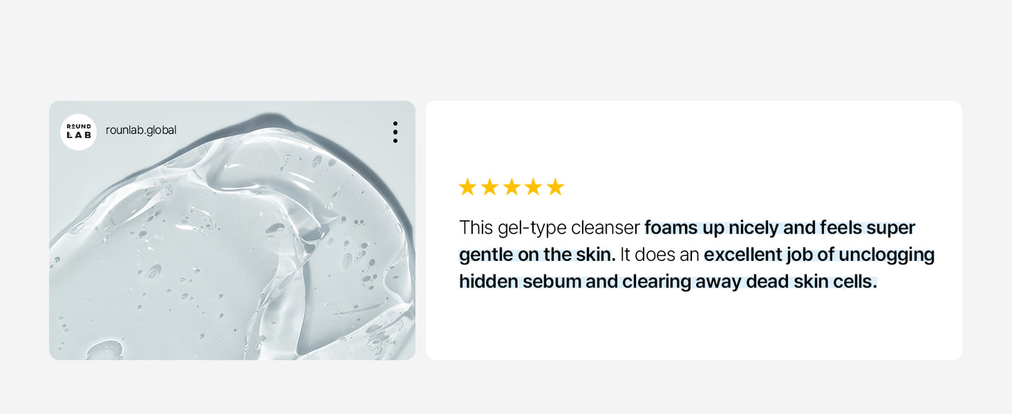 ROUND LAB Gel de Limpeza Hidratante com Suco de Bétula | Desobstrui o sebo oculto, Remove células mortas da pele, Calmante, pH baixo, Gel de Limpeza (150 ml)