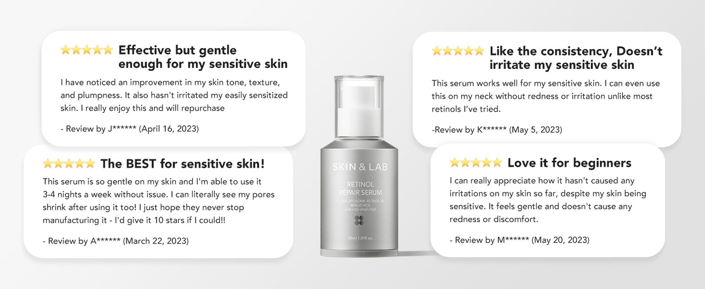  [SKIN&LAB] Sérum Reparador de Retinol | Contém Retinol Vegano, Bakuchiol e Peptídeos | Para Reduzir Rugas e Linhas Finas, Suavizante | Essência Facial Diária | Para Pele Sensível | 30 ml