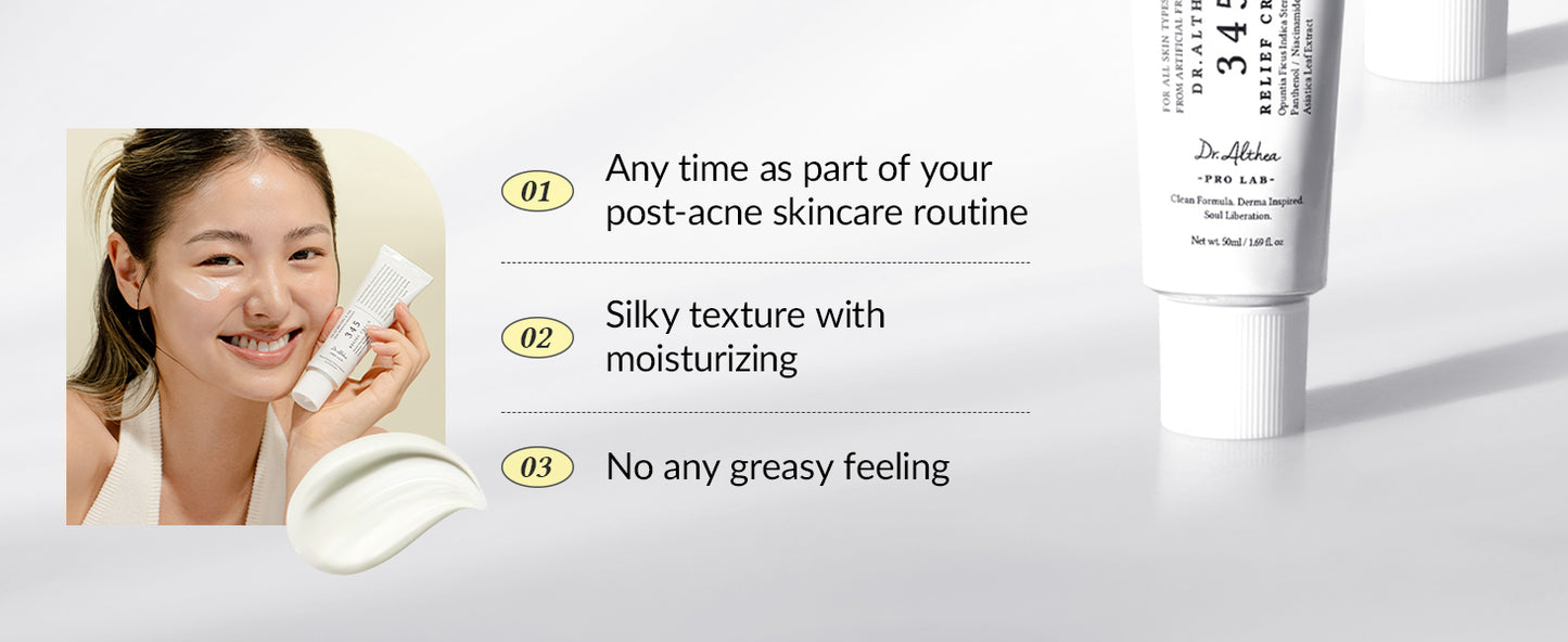 Dr.Althea Creme 345 Relief | Hidratante Facial Diário | Cuidados para Alívio de Manchas | Recuperação Calmante e Hidratação com Niacinamida, Pantenol | Cuidados com a Pele Veganos Coreanos para Todos os Tipos de Pele | 50 ml (Pacote com 1)