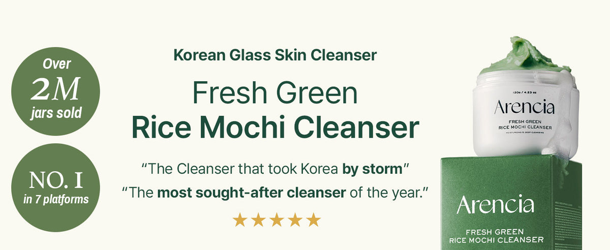 Arencia Limpiador Facial de Mochi de Arroz Coreano - Mascarilla Facial, Limpiador Espumoso, Exfoliante Suave Todo en Uno - Limpieza Profunda, Hidratante, Minimiza Poros, Elimina Puntos Negros - con Agua de Arroz y Té Verde, Artemisa