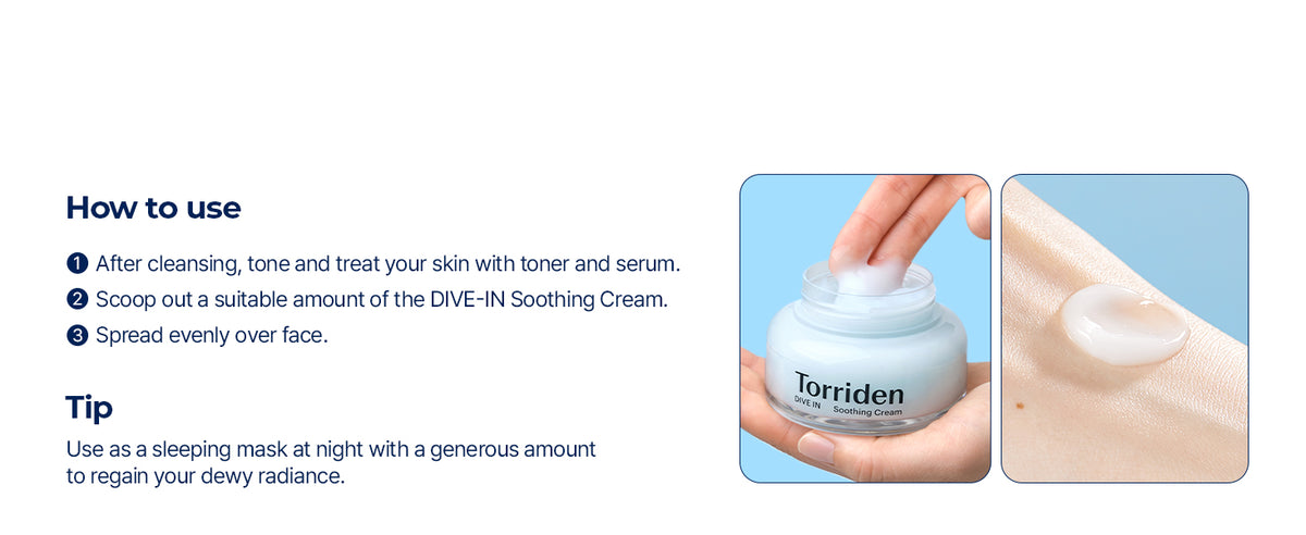 Torriden Crema Suavizante DIVE IN con Ácido Hialurónico 100ml (3.38 fl. oz) | Hidratante Facial Revitalizante para Piel Sensible y Seca | Ácido Hialurónico, Pantenol, Alantoína