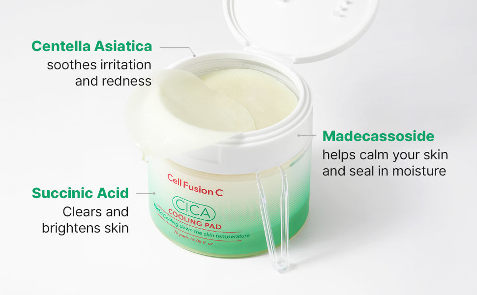Cell Fusion C Post Alpha CICA Cooling Toner Pad, Almohadillas Tonificantes Coreanas Calmantes y Alivio del Enrojecimiento, Centella Asiática y Madecassoside, 70 Almohadillas / 6.08 fl.oz.
