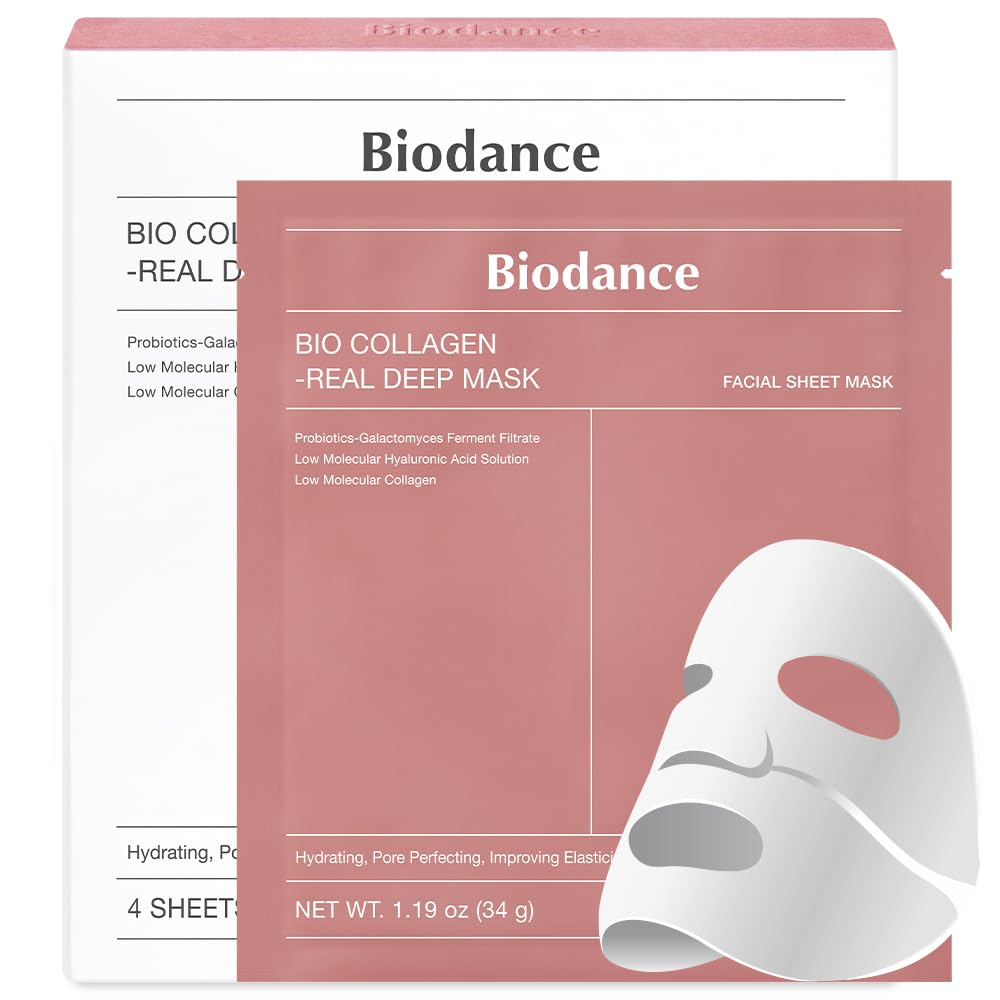 BIODANCE Máscara Real Profunda de Bio-Colágeno, Máscara Hidratante Noturna de Hidrogel, Minimização de Poros, Melhoria da Elasticidade, 34g x4un