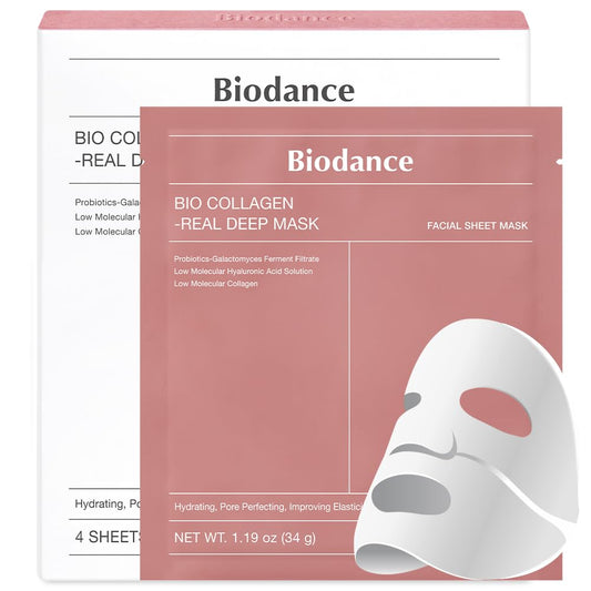 BIODANCE Máscara Real Profunda de Bio-Colágeno, Máscara Hidratante Noturna de Hidrogel, Minimização de Poros, Melhoria da Elasticidade, 34g x4un