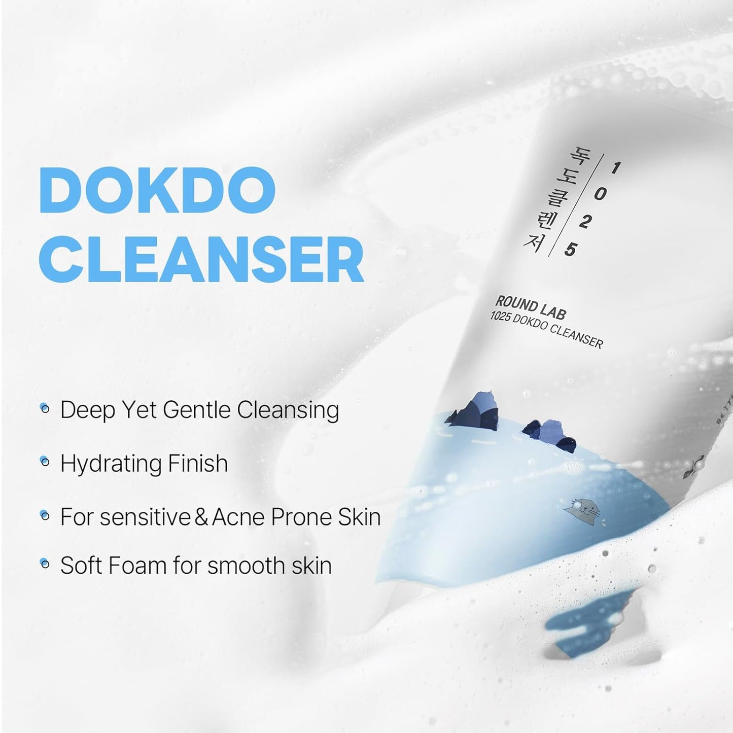 ROUND LAB 1025 Dokdo Cleanser 5,07 Fl Oz, Limpador Facial de Baixo pH para Pele Sensível, Ricas Espumas Suaves para Limpeza Profunda e Remoção de Maquiagem, Lavagem Facial Hidratante com Água do Mar Profunda, Cuidados com a Pele Coreana