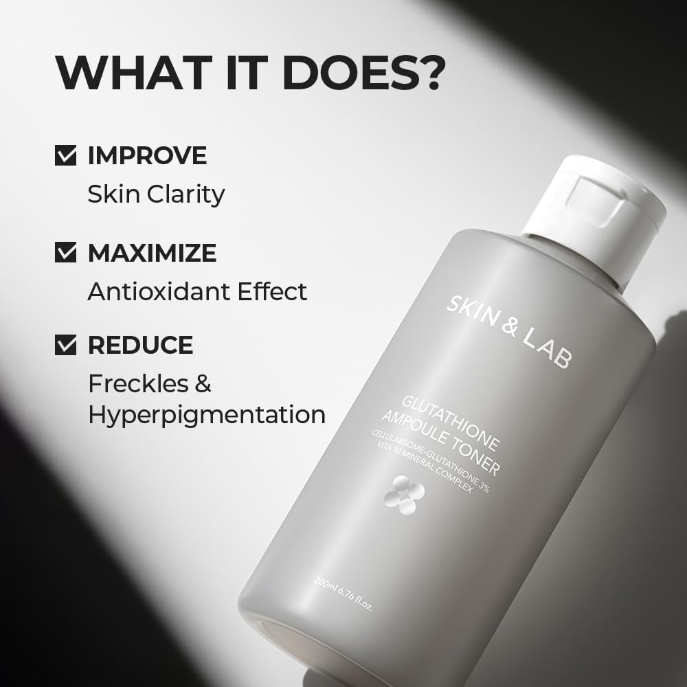  [Skin&LAB] Tônico Ampoule de Glutationa 200 ml, Melhora Manchas Escuras, Hiperpigmentação, Clareza da Pele, Tônico Coreano para Pele Sensível