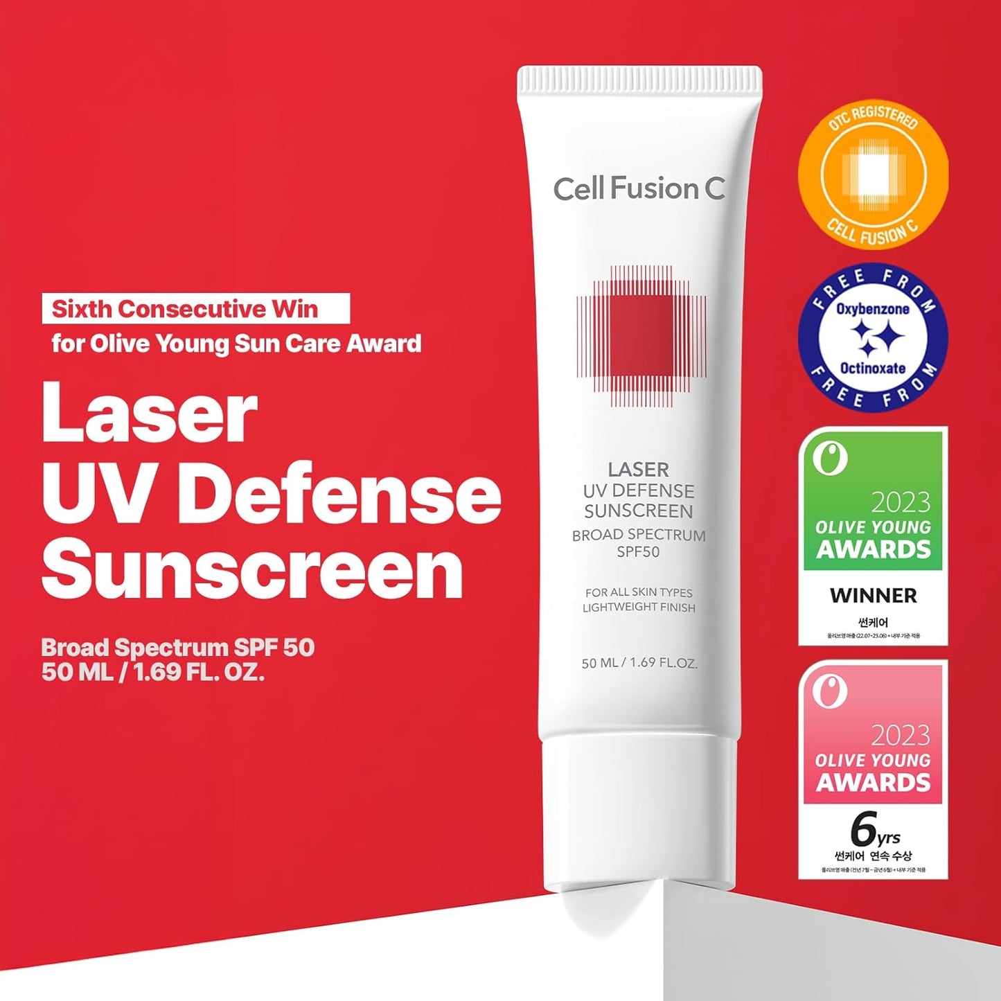  Protetor Solar Facial Cell Fusion C Laser UV Defense SPF 50, Sem Resíduo Branco e Acabamento Matte, Phyto PDRN para Recuperação da Pele, Protetor Solar Coreano para o Rosto, 50ml / 1.69 fl.oz