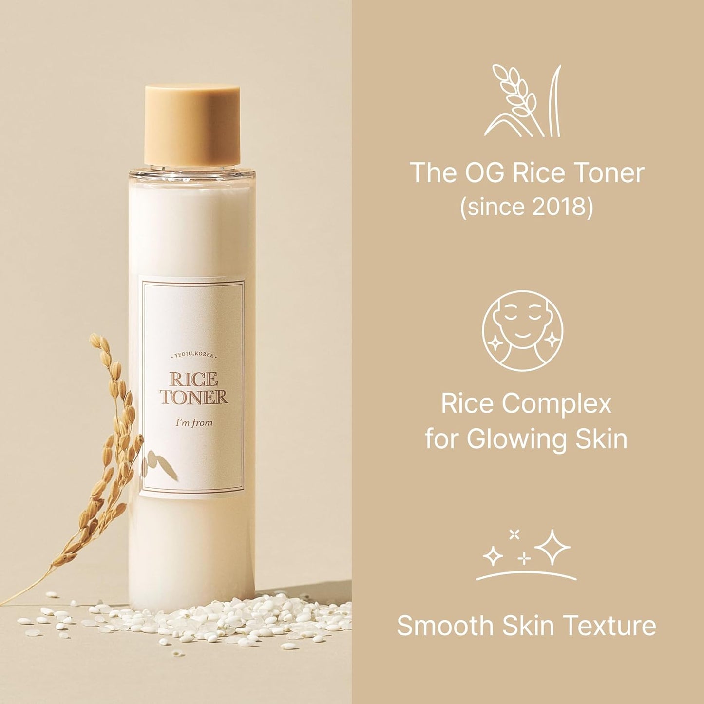 I'm from Toner de Arroz, Toner Leitoso para Pele Radiante, Arroz Coreano, Essência Iluminadora com Niacinamida, Hidratante para Pele Seca, Sem Brilho, Mista, Vegano, Sem Fragrância, Pele de Vidro 150 ml