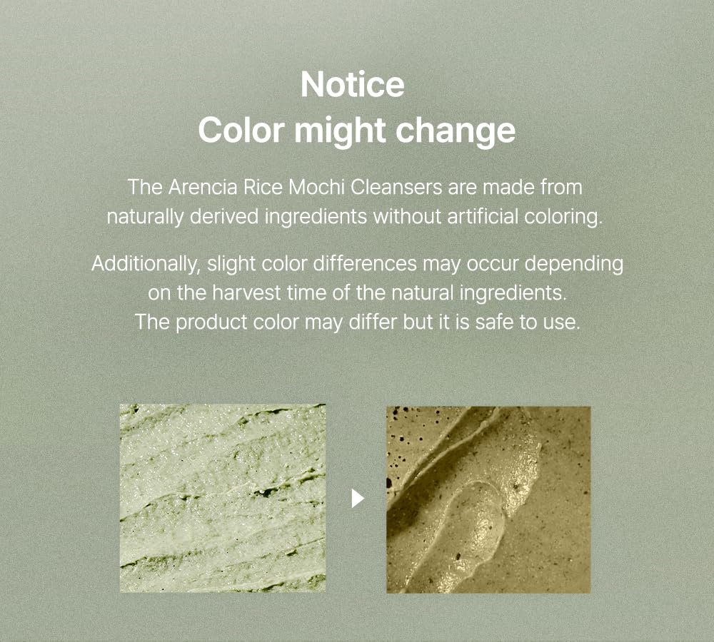 Arencia Limpeza Facial Coreana de Mochi de Arroz - Máscara Facial, Limpador Espumante, Esfoliante Suave Tudo em Um - Limpeza Profunda, Hidratação, Minimização de Poros, Remoção de Cravos - com Água de Arroz & Chá Verde, Artemísia