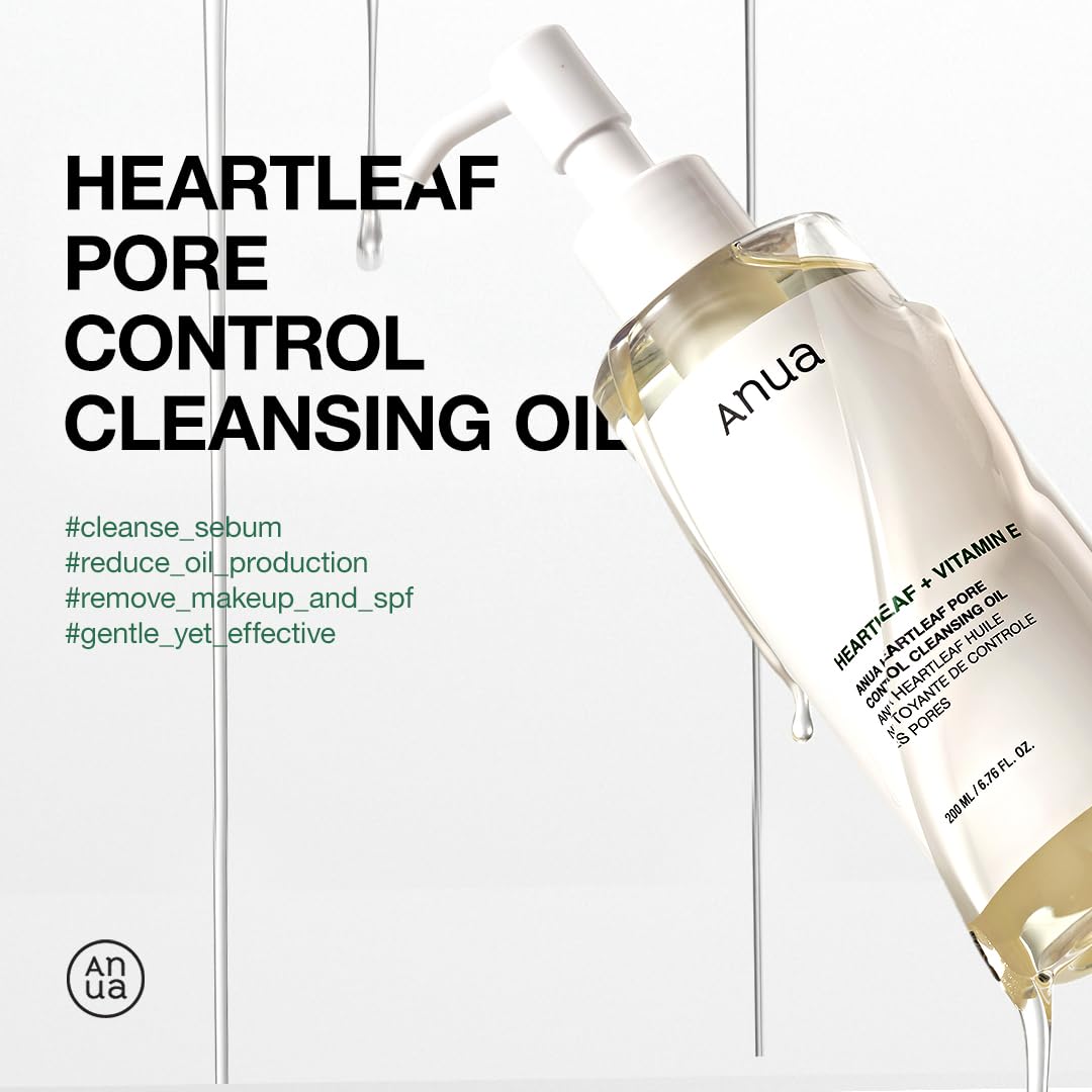  Óleo de Limpeza Anua Heartleaf Pore Control, Removedor de Maquiagem e Cravos, Limpador Facial, Cuidados com a Pele Coreana 200ml (6,76 fl oz) (original)