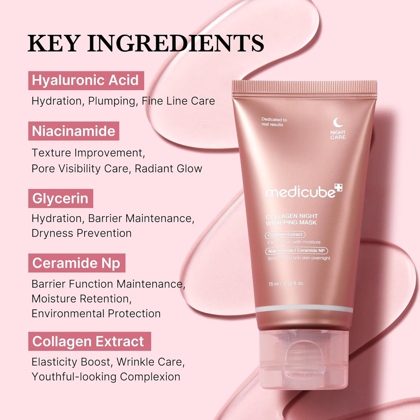 medicube Máscara Facial Noturna de Colágeno Peel Off - Cuidado com Elasticidade e Hidratação, Reduz Flacidez e Opacidade - Colágeno Hidrolisado para Pele Radiante - Cuidados com a Pele Coreana, 75 ml