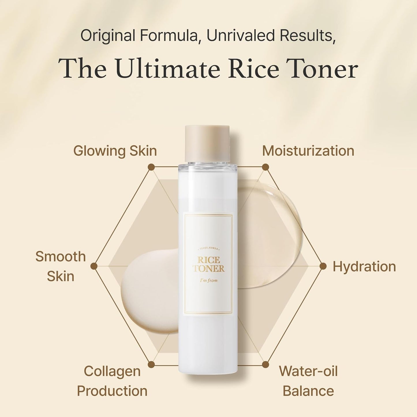 I'm from Toner de Arroz, Toner Leitoso para Pele Radiante, Arroz Coreano, Essência Iluminadora com Niacinamida, Hidratante para Pele Seca, Sem Brilho, Mista, Vegano, Sem Fragrância, Pele de Vidro 150 ml