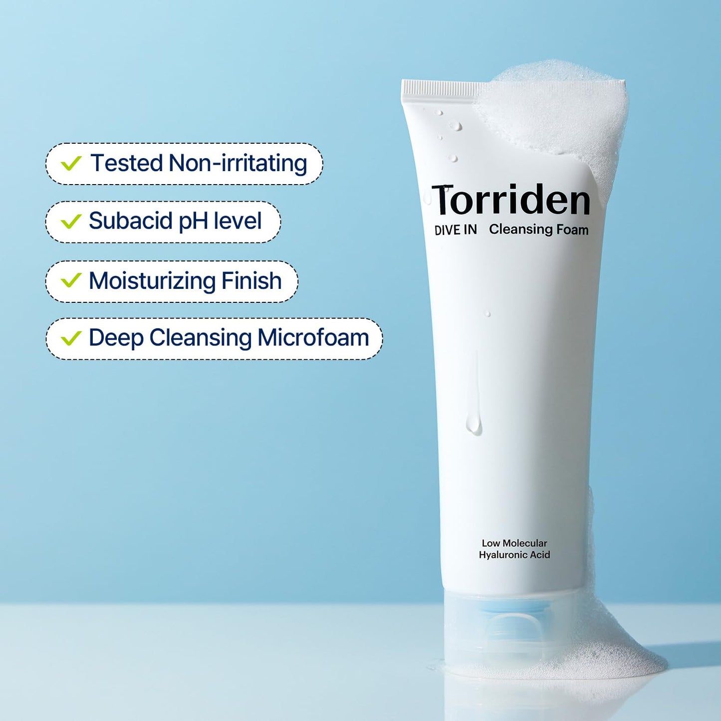 Torriden Espuma de Limpeza Facial DIVE IN 150ml (5,07 fl.oz.) | Limpador Facial Hidratante Diário para Todos os Tipos de Pele e Pele Sensível | Ácido Hialurônico, Pantenol, Alantoína