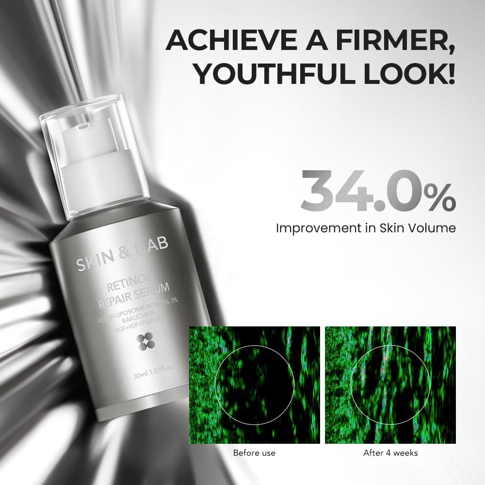 [SKIN&LAB] Suero Reparador con Retinol | Contiene Retinol Vegano, Bakuchiol y Péptidos | Para Reducir Arrugas y Líneas Finas, Suavizante | Esencia Facial Diaria | Para Piel Sensible | 1.01 fl.oz