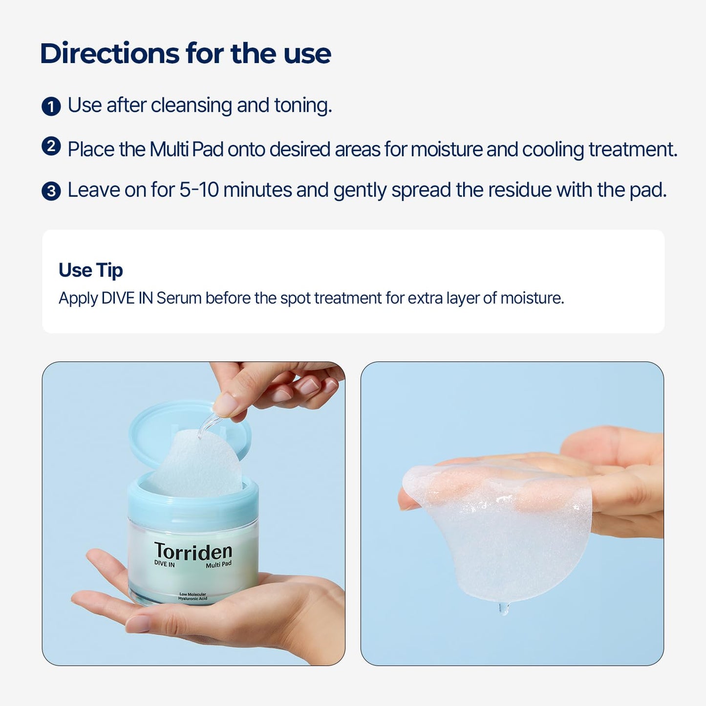 Torriden DIVE IN Multi Pad (80 pads) | Discos Faciais Infundidos com Sérum para Resfriar, Acalmar e Hidratar Máscaras Pontuais | Ácido Hialurônico, Pantenol, Alantoína