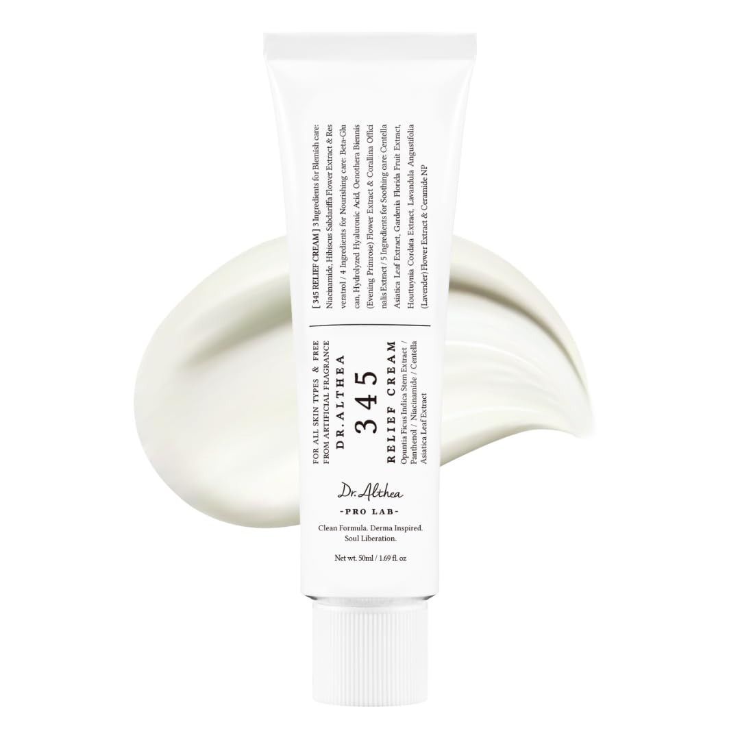 Dr.Althea Crema 345 Alivio | Hidratante Facial Diario | Cuidado para Imperfecciones | Recuperación y Humectación Suavizante con Niacinamida, Pantenol | Cuidado Vegano Coreano para Todo Tipo de Piel | 1.7 Fl Oz (Paquete de 1)