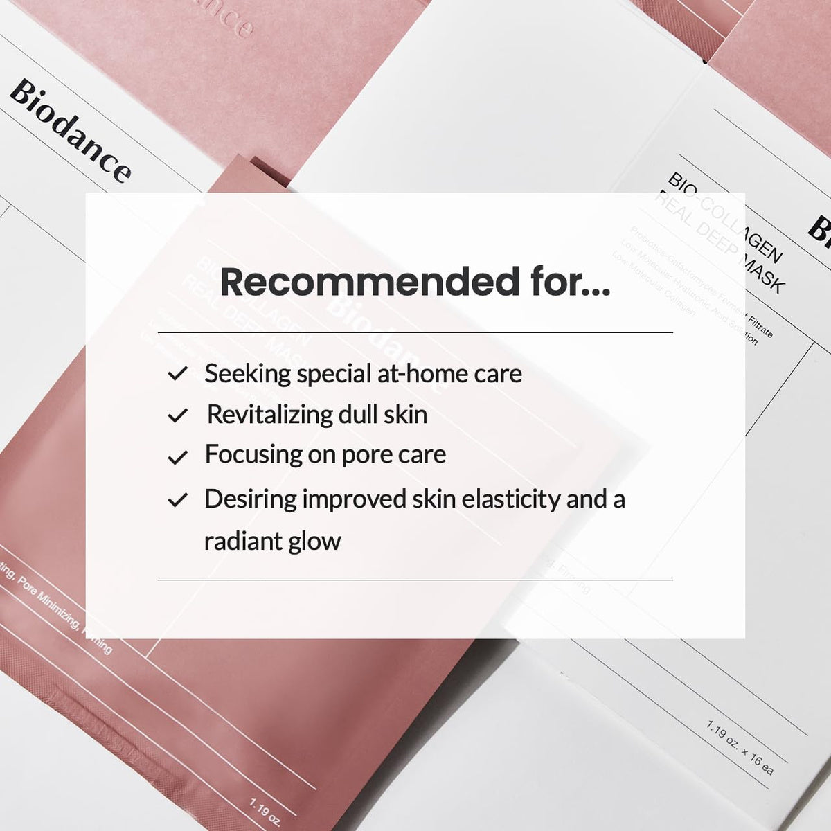 BIODANCE Mascarilla Bio-Collagen Real Deep, Mascarilla Hidratante Nocturna de Hidrogel, Minimiza Poros, Mejora Elasticidad, 34g x4ea