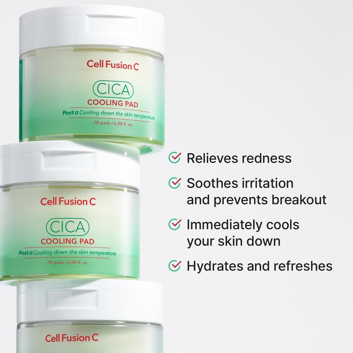 Cell Fusion C Post Alpha CICA Cooling Toner Pad, Almohadillas Tonificantes Coreanas Calmantes y Alivio del Enrojecimiento, Centella Asiática y Madecassoside, 70 Almohadillas / 6.08 fl.oz.