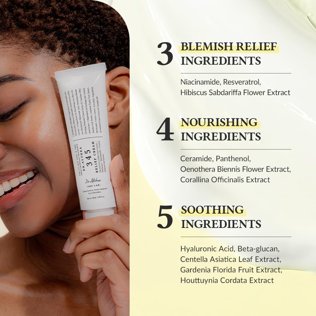 Dr.Althea Crema 345 Alivio | Hidratante Facial Diario | Cuidado para Imperfecciones | Recuperación y Humectación Suavizante con Niacinamida, Pantenol | Cuidado Vegano Coreano para Todo Tipo de Piel | 1.7 Fl Oz (Paquete de 1)