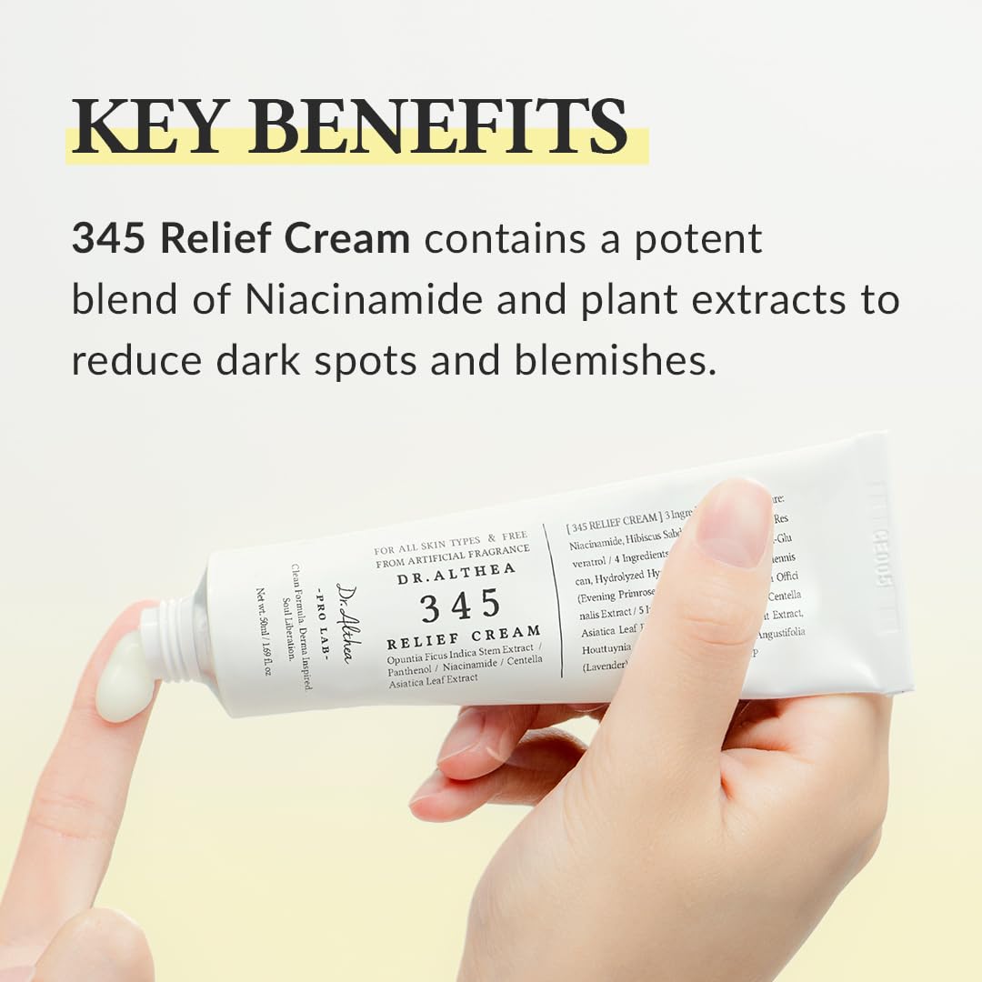Dr.Althea Crema 345 Alivio | Hidratante Facial Diario | Cuidado para Imperfecciones | Recuperación y Humectación Suavizante con Niacinamida, Pantenol | Cuidado Vegano Coreano para Todo Tipo de Piel | 1.7 Fl Oz (Paquete de 1)