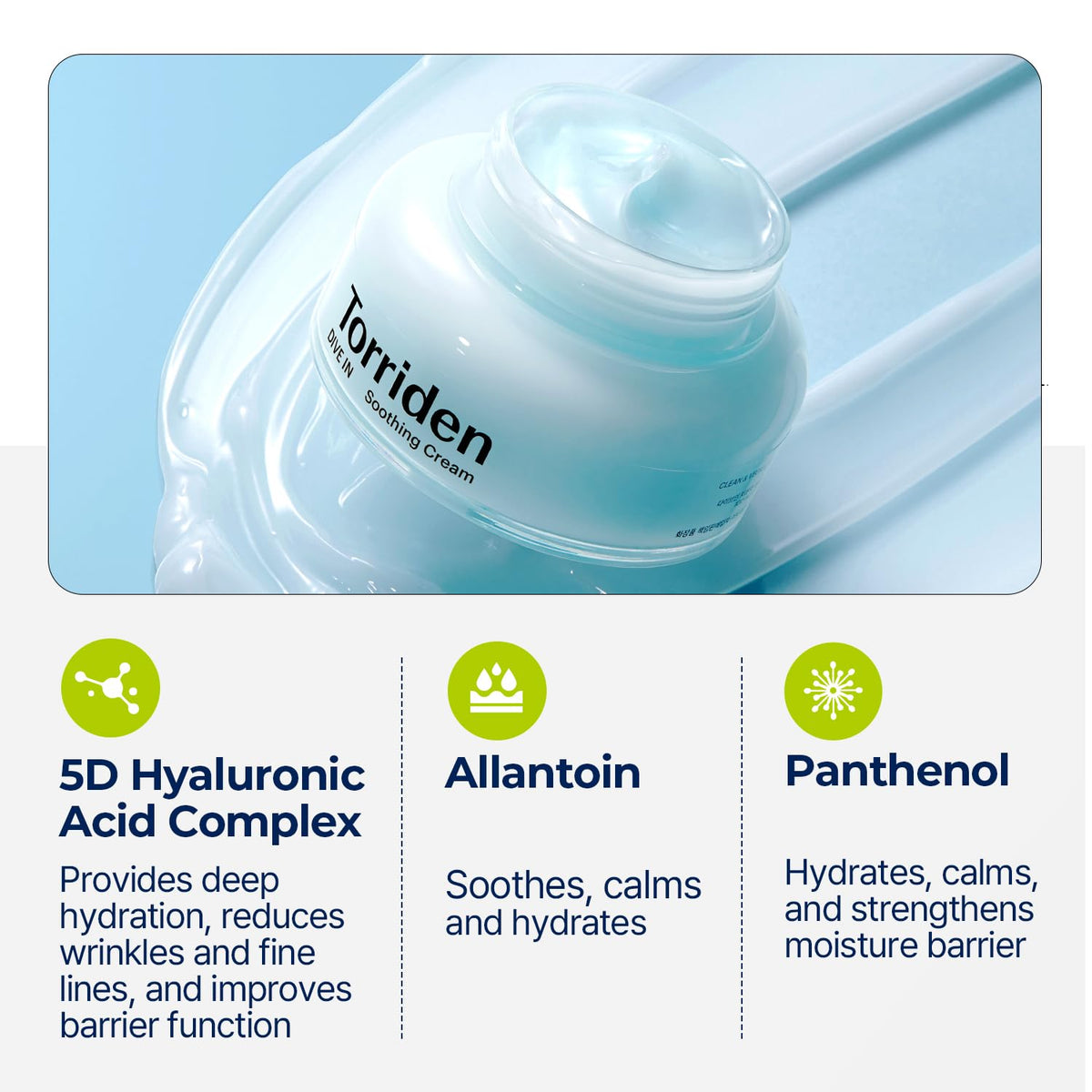 Torriden Crema Suavizante DIVE IN con Ácido Hialurónico 100ml (3.38 fl. oz) | Hidratante Facial Revitalizante para Piel Sensible y Seca | Ácido Hialurónico, Pantenol, Alantoína