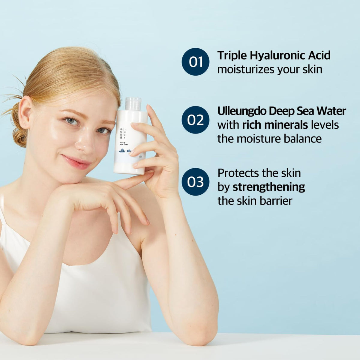 ROUND LAB Loción 1025 Dokdo 6.76 Fl Oz, Hidratación Intensa y Duradera con Triple Ácido Hialurónico, Textura Fluida para Protección de la Barrera Cutánea, Hidratante Facial para Humectación Profunda, Cuidado de la Piel Coreano