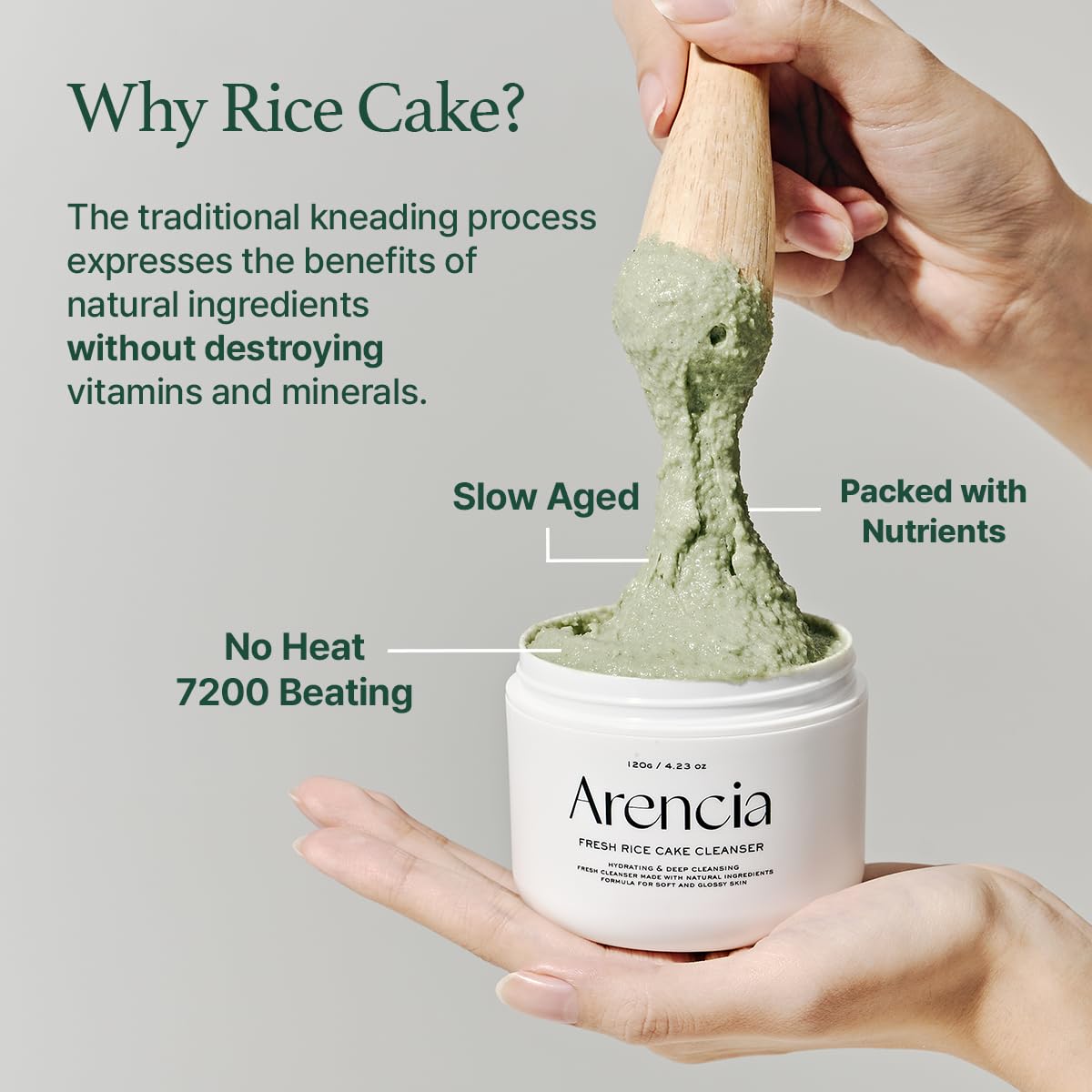 Arencia Limpiador Facial de Mochi de Arroz Coreano - Mascarilla Facial, Limpiador Espumoso, Exfoliante Suave Todo en Uno - Limpieza Profunda, Hidratante, Minimiza Poros, Elimina Puntos Negros - con Agua de Arroz y Té Verde, Artemisa