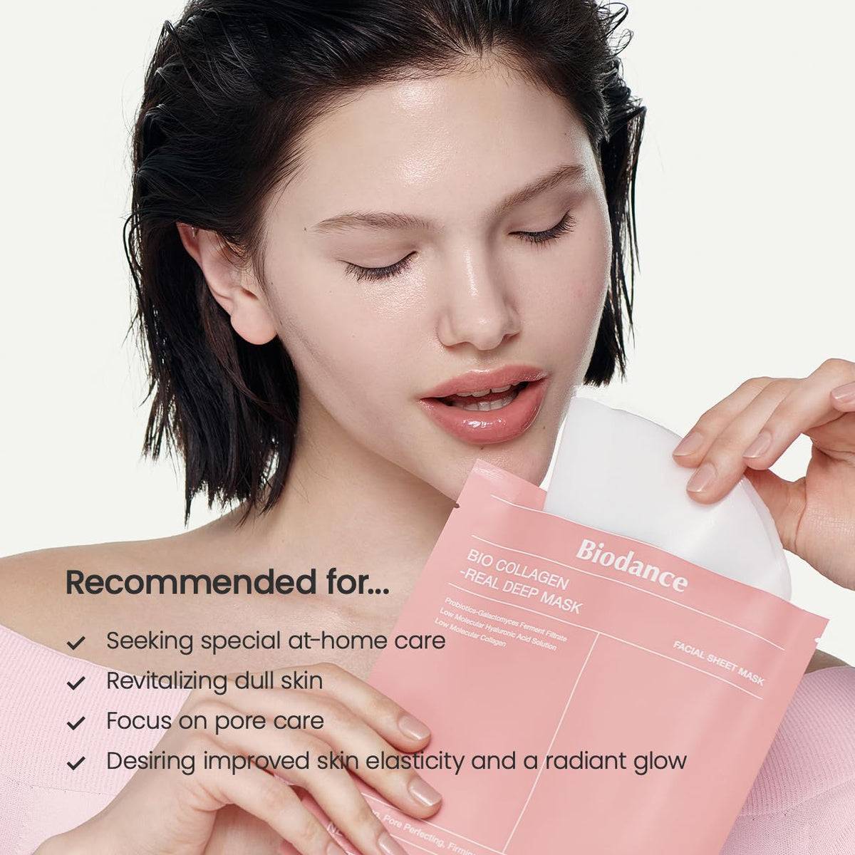 BIODANCE Mascarilla Bio-Collagen Real Deep, Mascarilla Hidratante Nocturna de Hidrogel, Minimiza Poros, Mejora Elasticidad, 34g x4ea